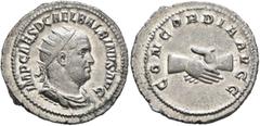 Roman Imperial Balbinus, 238. Antoninianus (Silver, 23 mm, 4.00 g, 5 h), Rome, circa April-June 238. IMP CAES D CAEL BALBINVS AVG Radiate, draped and cuirassed bust of Balbinus to right. Rev. CONCORDI