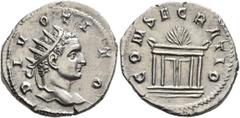 Roman Imperial Trajan Decius, 249-251. Antoninianus (Silver, 22 mm, 3.68 g, 6 h), commemorative issue for Divus Titus (died 81), Rome, 251. DIVO TITO Radiate head of Divus Titus to right. Rev. CONSECR