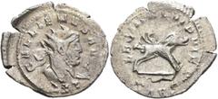 Roman Imperial Gallienus, 253-268. Antoninianus (Billon, 25 mm, 2.86 g, 12 h), Mediolanum, 260-261. GALLIENVS AVG Radiate and cuirassed bust of Gallienus to right. Rev. LEG I ITAL VI P VI F Boar stand