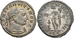 Roman Imperial Constantius I, as Caesar, 293-305. Follis (Silvered bronze, 28 mm, 10.17 g, 6 h), Lugdunum, 302-mid 304. CONSTANTIVS NOB C Laureate and cuirassed bust of Constantius I to right. Rev. GE