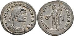 Roman Imperial Galerius, as Caesar, 293-305. Follis (Silvered bronze, 27 mm, 9.13 g, 7 h), Londinium, circa 296-303. MAXIMIANVS NOB CAES Laureate and cuirassed bust of Galerius to right. Rev. GENIO PO