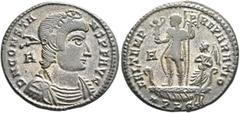Roman Imperial Constans, 337-350. Maiorina (Silvered bronze, 24 mm, 5.75 g, 12 h), Lugdunum. D N CONSTA-NS P F AVG Rosette-diademed, draped and cuirassed bust of Constans to right; in field to left, A