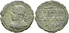 The Ramskold Collection, Part I Crispus, Caesar, 316-326. Follis (Bronze, 15 mm, 1.34 g, 6 h), a contemporary imitation of an issue from Treveri. Uncertain mint in Gaul (?), circa 333-340 (?). Laureat