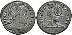 The Ramskold Collection, Part I Licinius I, 308-324. Follis (Bronze, 18 mm, 2.82 g, 12 h), Rome, circa 320. IMP LIC-INIVS AVG Laureate, helmeted and cuirassed bust of Licinius I to right. Rev. ROMAE A