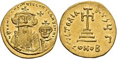 Byzantine Constans II, with Constantine IV, 641-668. Solidus (Gold, 20 mm, 4.48 g, 7 h), Constantinopolis, circa 654-659. δ N CONSTANTINЧS C CONTSAΝΤΙΝЧS Crowned and draped bust of Constans II facing,