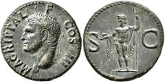The Aes Augustorum Collection Agrippa, died 12 BC. As (Copper, 28 mm, 11.10 g, 6 h), Rome, struck under Caligula, 37-41. M•AGRIPPA•L•F•COS•III Head of Agrippa to left, wearing rostral crown. Rev. S - 