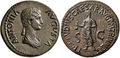The Aes Augustorum Collection Antonia Minor, Augusta, 37 and 41. Dupondius (Orichalcum, 32 mm, 16.75 g, 6 h), Rome, struck under Claudius, 42-43. ANTONIA AVGVSTA Draped bust of Antonia to right. Rev. 