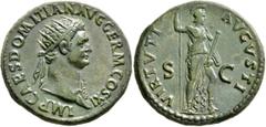 The Aes Augustorum Collection Domitian, 81-96. Dupondius (Orichalcum, 28 mm, 13.40 g, 6 h), Rome, 85. IMP CAES DOMITIAN AVG GERM COS XI Radiate head of Domitian to right, wearing aegis on his left sho