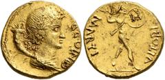 Roman Imperial Forces of Galba in Spain. Anonymous, 3 April-2nd half of June 68. Aureus (Gold, 18 mm, 7.39 g, 6 h), uncertain mint in Spain. Group I. GENIO P R Draped youthful bust of the Genius of th