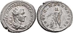 Roman Imperial Macrinus, 217-218. Antoninianus (Silver, 24 mm, 6.91 g, 6 h), Rome, spring-summer 217. IMP C M OPEL SEV MACRINVS AVG Radiate and draped bust of Macrinus to right, seen from behind. Rev.