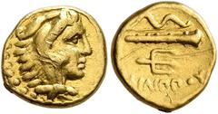 Greek KINGS OF MACEDON. Philip II, 359-336 BC. 1/4 Stater (Gold, 11 mm, 2.16 g, 10 h), Pella, struck under Philip II or Alexander III, circa 340-328. Head of Herakles to right, wearing lion skin headd