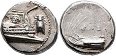 Greek LYCIA. Phaselis. 4th century BC. Stater (Silver, 22 mm, 10.33 g, 4 h). Prow to right, the fighting platform decorated with a facing gorgoneion; to right, cicada. Rev. [ΦAΣ] Stern to left. CNG E-