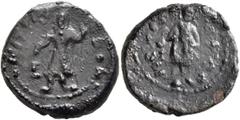 Central Asian INDIA, Kushan Empire. Kanishka I, circa 127/8-152. Tetradrachm (Bronze, 17.2 mm, 4.42 g), main mint in Kapisha (Begram?). ÞAO ΚANηρKI ('King Kanishka' in Baktrian) Kanishka I standing fr