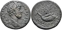 Roman Provincial CORINTHIA. Corinth. Marcus Aurelius, 161-180. Diassarion (Bronze, 26 mm, 10.16 g, 12 h). M AVR ANTONINVS AVG Laureate head of Marcus Aurelius to right. Rev. C L I COR Melikertes-Palai