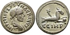 Roman Provincial MYSIA. Parium. Macrinus, 217-218. 'As' (Bronze, 23 mm, 6.89 g, 6 h). IMP C M OPE SEV MACRINVS Laureate, draped and cuirassed bust of Macrinus to right, seen from behind. Rev. C G I H 