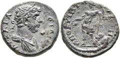 The Collection of E. ten Brink: Hadrian LYDIA. Hyrcanis. Hadrian, 117-138. Assarion (Bronze, 19 mm, 4.94 g, 12 h), T. Avidius Quietus, proconsul, 125/6. ΑΥ ΚΑΙ ΑΔΡΙΑΝΟϹ Laureate and draped bust of Had