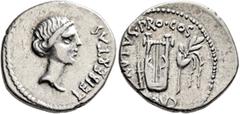 Roman Republican & Imperatorial Brutus, 43-42 BC. Denarius (Silver, 19 mm, 3.54 g, 1 h), mint moving with Brutus in Lycia, spring-early summer 42. LEIBERTAS Head of Libertas to right. Rev. CAEPIO•BRVT