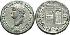 Roman Imperial Nero, 54-68. Sestertius (Orichalcum, 34 mm, 27.60 g, 7 h), Lugdunum, circa 65. NERO CLAVD CAESAR AVG GER P M TR P IMP P P Laureate head of Nero to left; globe at point of neck. Rev. PAC