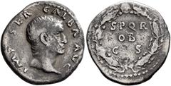 Roman Imperial Galba, 68-69. Denarius (Silver, 18 mm, 3.17 g, 6 h), Rome, 2nd half of June 68-January 69. IMP SER GALBA AVG Bare head of Galba to right. Rev. S P Q R / OB / C S in three lines within o