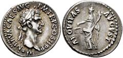 Roman Imperial Nerva, 96-98. Denarius (Silver, 19 mm, 3.55 g, 6 h), Rome, 18 September-circa mid October 96. IMP NERVA CAES AVG P M TR P COS II P P Laureate head of Nerva to right. Rev. AEQVITAS AVGVS
