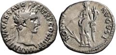 Roman Imperial Nerva, 96-98. Denarius (Silver, 15 mm, 3.00 g, 6 h), Rome, 97. IMP NERVA CAES AVG P M TR P COS III P P Laureate head of Nerva to right. Rev. FORTV[NA] AVGVST Fortuna standing front, hea