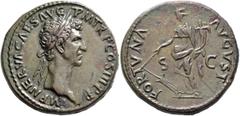 Roman Imperial Nerva, 96-98. Sestertius (Orichalcum, 33 mm, 27.47 g, 6 h), Rome, 97. IMP NERVA CAES AVG P M TR P COS III P P Laureate head of Nerva to right. Rev. FORTVNA AVGVST / S - C Fortuna standi
