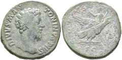 Roman Imperial Divus Marcus Aurelius, died 180. Sestertius (Orichalcum, 32 mm, 24.12 g, 6 h), Rome, struck under Commodus,. DIVVS M ANTONINVS PIVS Bare head of Divus Marcus Aurelius to right. Rev. CON