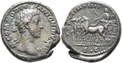 Roman Imperial Commodus, 177-192. As (Copper, 26 mm, 13.78 g, 12 h), Rome, 181. M COMMODVS ANTONINVS AVG Laureate head of Commodus to right. Rev. TR P VI•IMP IIII COS III P P / S•C Commodus standing l