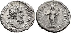 Roman Imperial Pertinax, 193. Denarius (Silver, 18 mm, 2.71 g, 12 h), Rome. IMP CAES P HELV PERTIN AVG Laureate head of Pertinax to right. Rev. LAETITIA TEMPOR COS II Laetitia standing front, head to 