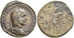 Roman Imperial Gordian II, 238. Sestertius (Orichalcum, 30 mm, 18.81 g, 12 h), Rome, March-April 238. IMP CAES M ANT GORDIANVS AFR AVG Laureate, draped and cuirassed bust of Gordian II to right, seen 