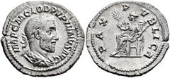 Roman Imperial Pupienus, 238. Denarius (Silver, 21 mm, 2.01 g, 12 h), Rome, circa April-June 238. IMP C M CLOD PVPIENVS AVG Laureate, draped and cuirassed bust of Pupienus to right, seen from behind. 