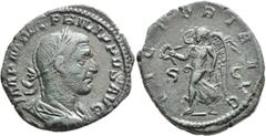 Roman Imperial Philip I, 244-249. Sestertius (Orichalcum, 30 mm, 16.48 g, 12 h), Rome, 244. IMP M IVL PHILIPPVS AVG Laureate, draped and cuirassed bust of Philip I to right, seen from behind. Rev. VIC
