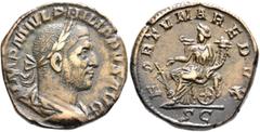 Roman Imperial Philip I, 244-249. Sestertius (Orichalcum, 28 mm, 16.13 g, 12 h), Rome, 249. IMP M IVL PHILIPPVS AVG Laureate, draped and cuirassed bust of Philip I to right, seen from behind. Rev. FOR