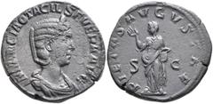 Roman Imperial Otacilia Severa, Augusta, 244-249. Sestertius (Orichalcum, 29 mm, 17.09 g, 1 h), Rome, 248. MARCIA OTACIL SEVERA AVG Diademed and draped bust of Otacilia Severa to right. Rev. PIETAS AV