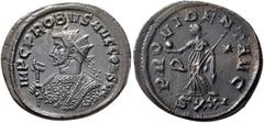 Roman Imperial Probus, 276-282. Antoninianus (Silvered bronze, 24 mm, 4.81 g, 12 h), Ticinum, 282. IMP C PROBVS AVG CONS V Radiate bust of Probus to left in consular robes, holding eagle-tipped scepte