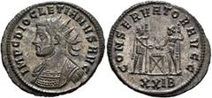 Roman Imperial Diocletian, 284-305. Antoninianus (Silvered bronze, 23 mm, 3.99 g, 6 h), Siscia, 288. IMP C DIOCLETIANVS AVG Radiate and cuirassed bust of Diocletian to left. Rev. CONSERVATORI AVGG / X