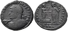 The Ramskold Collection, Part II Constantine I, 307/310-337. Follis (Bronze, 21 mm, 1.72 g, 12 h), Arelate, 313-315. IMP CONSTANTINVS P F AVG Laureate and cuirassed bust of Constantine I to left, hold