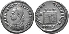 The Ramskold Collection, Part II Constantius II, as Caesar, 324-337. Follis (Bronze, 19 mm, 3.30 g, 12 h), Constantinopolis, 326. FL IVL CONSTANTIVS NOB C Laureate, draped and cuirassed bust of Consta