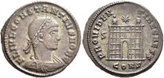 The Ramskold Collection, Part II Constantius II, as Caesar, 324-337. Follis (Silvered bronze, 20 mm, 3.12 g, 6 h), Constantinopolis, 328. FL IVL CONSTANTIVS NOB C Laureate, draped and cuirassed bust o