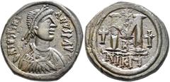 Byzantine Justinian I, 527-565. Follis (Bronze, 31 mm, 15.90 g, 7 h), Nicomedia, 527-538. D N IVSTINIANVS P AVG Diademed, draped and cuirassed bust of Justinian I to right. Rev. Large M flanked by two