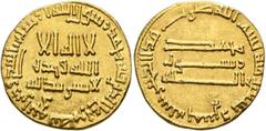 Early Medieval & Islamic ISLAMIC, 'Abbasid Caliphate. temp. Al-Mahdi, AH 158-169 / AD 775-785. Dinar (Gold, 4.20 g), without mint, AH 165 = 781/2. ‘lā ilāha illā / Allāh waḥdahū / lā sharīka lahū’ (‘T