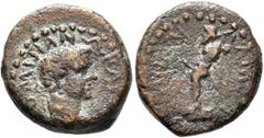 The Plankenhorn Collection: Mysia MYSIA. Lampsacus. Domitian, 81-96. Hemiassarion (?) (Bronze, 15 mm, 3.54 g, 1 h). ΔΟΜΙΤΙΑΝΩ ΚΑΙϹ[ΑΡΙ] Laureate head of Domitian to right. Rev. ΛΑΜΨΑKHNⲰN Statue of it