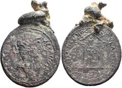 Roman Provincial PHRYGIA. Hierapolis. Antoninus Pius, 138-161. 'Medallion' (Bronze, 35 mm, 30.37 g, 12 h), circa 138-140/1. IЄPAΠOΛЄΙΤΩΝ [...] Draped bust of Apollo Archegetes to right, his hair knott