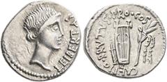 Roman Republican & Imperatorial Brutus, 43-42 BC. Denarius (Silver, 18 mm, 3.87 g, 2 h), mint moving with Brutus in Lycia, spring-early summer 42 BC. LEIBERTAS Head of Libertas to right. Rev. CAEPIO•B
