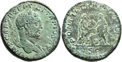 Roman Imperial Geta, 209-211. Sestertius (Orichalcum, 31 mm, 23.51 g, 12 h), Rome, 210. IMP CAES P SEPT GETA PIVS AVG Laureate head of Geta to right. Rev. PONTIF TR P II COS II / S C Caracalla and Get