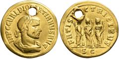 Roman Imperial Diocletian, 284-305. Aureus (Gold, 21 mm, 5.12 g, 1 h), Cyzicus, 286-287. IMP C C VAL DIOCLETIANVS AVG Laureate, draped and cuirassed bust of Diocletian to right, seen from behind. Rev.