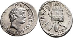 Roman Republican & Imperatorial Mark Antony, 44-30 BC. Denarius (Silver, 21 mm, 4.00 g, 5 h), Antiochia on the Orontes or a military mint travelling with Canidius Crassus in Armenia, 37. ANTONIVS•AVGV