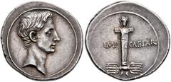 Roman Republican & Imperatorial Octavian, 44-27 BC. Denarius (Silver, 20 mm, 3.82 g, 11 h), uncertain mint in Italy (Rome?), autumn 30-summer 29. Bare head of Octavian to right. Rev. IMP - CAESAR Ithy