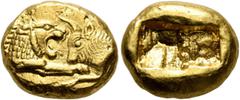 The James Knox Collection of Biblical related Coins KINGS OF LYDIA. Kroisos, circa 560-546 BC. Stater (Gold, 15 mm, 8.08 g), light standard, Sardes. Confronted foreparts of a lion, on the left, and a 