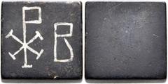 The James Knox Collection of Biblical related Coins BYZANTINE. 4th-6th centuries. Weight (Orichalcum, 17x17 mm, 16.92 g), a square coin weight with plain edges. Large Chi-Rho and B in silver inlay. Re